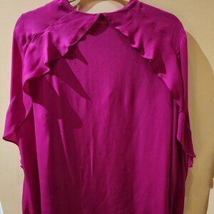 Kobe Halperin Silk Open Blouse with Ruffles and Drawstring Pink Size L PRE-OWNED